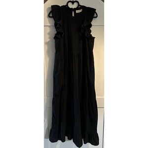 Universal Thread BOHO Black Gauze Tiered Ruffle Flutter Sleeve Maxi Dress Sz XS